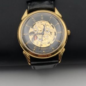 Fossil Gold Tone Leather Skeltonized